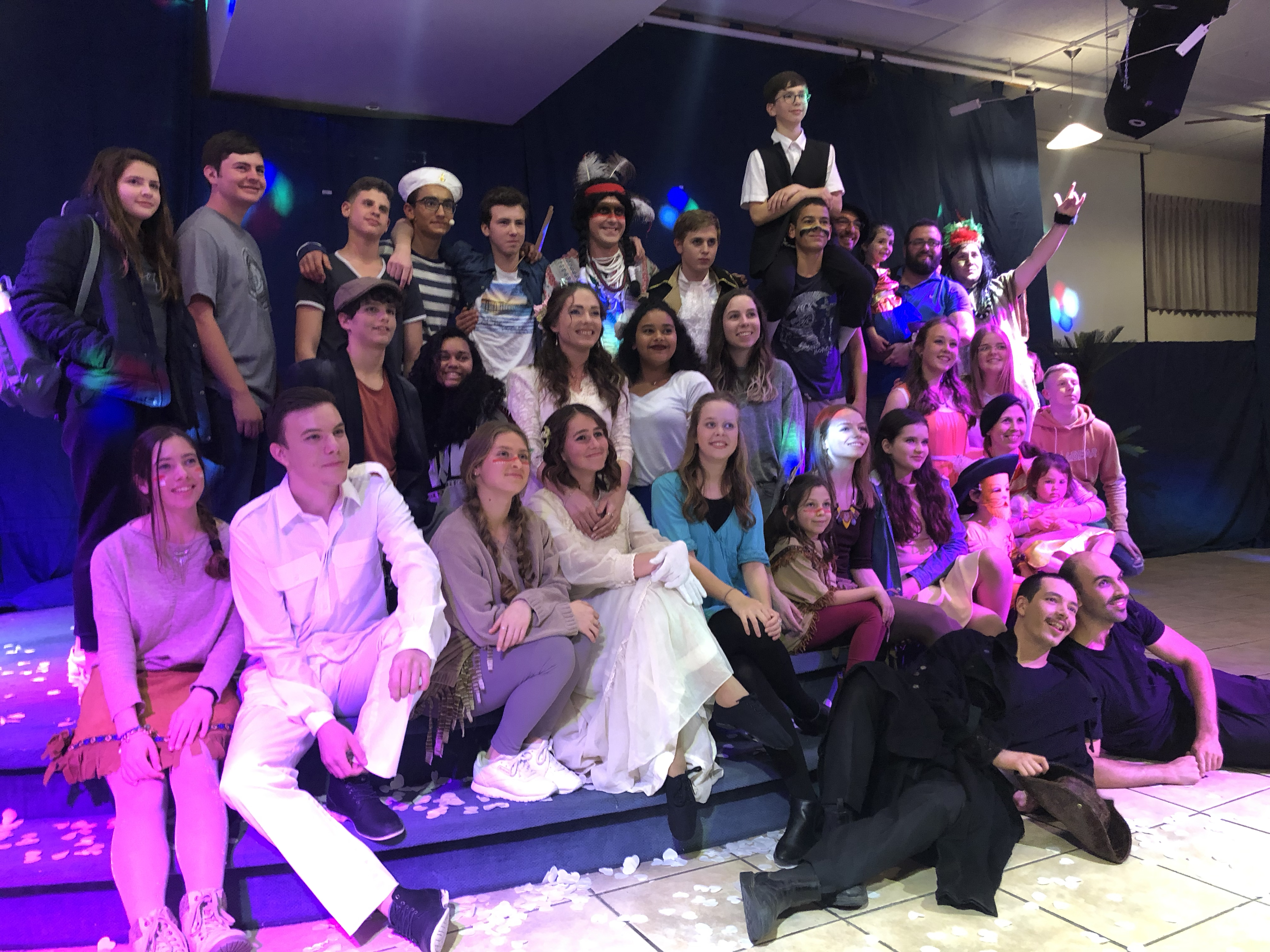 Full cast and crew of the Purim play, retelling the story of Esther.